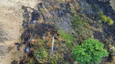 DÜZCE’DE ŞEHİR MEZARLIĞI YAKINLARINDA ANIZ YANGINI ÇIKTI. EVLERE YAKLAŞAN YANGINDA