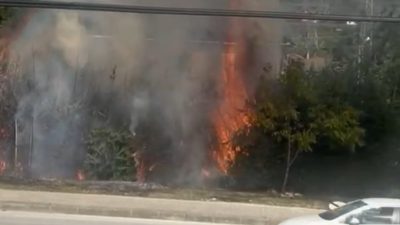 DÜZCE’DE YOL KENARINDA BULUNAN BİR EVİN BAHÇESİNDE ÇIKAN YANGIN EVE