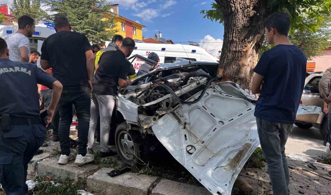 KASTAMONU’NUN TOSYA İLÇESİNDE YOLDAN ÇIKAN OTOMOBİL, YOL KENARINDA AĞACA OK