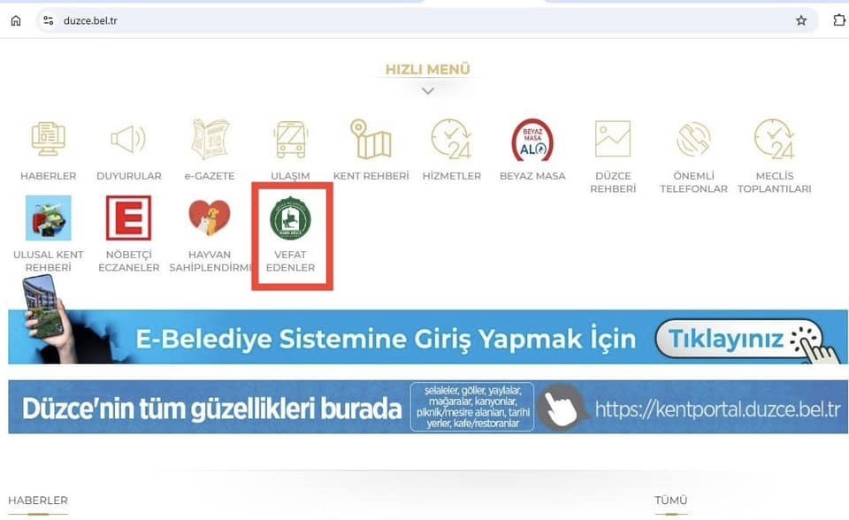 DÜZCE BELEDİYESİ, VATANDAŞLARIN VEFAT