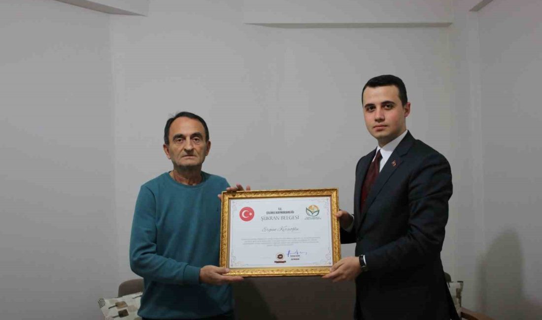 DÜZCE’NİN ÇİLİMLİ İLÇESİNDE YAŞAYAN GAZİ ERGÜN KIRCIOĞLU’NA ŞÜKRAN BELGESİ VERİLDİ.