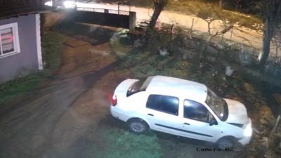 Düzce’de sürücüsünün direksiyon hakimiyetini kaybettiği otomobil evin bahçesine uçarak köpek