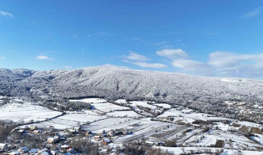 Kastamonu’nun İhsangazi ilçesindeki ormanlık alanı kaplayan beyaz örtü dronla havadan