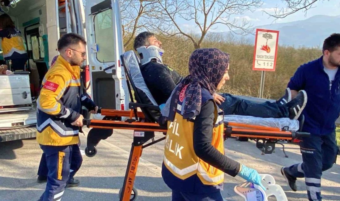 Kocaeli’nin Kartepe ilçesinde bariyerleri yerinden söken hafif ticari araç, ağaca