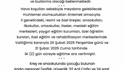Sakarya’da etkili olması beklenen kar yağışı sebebiyle okullar 2 gün