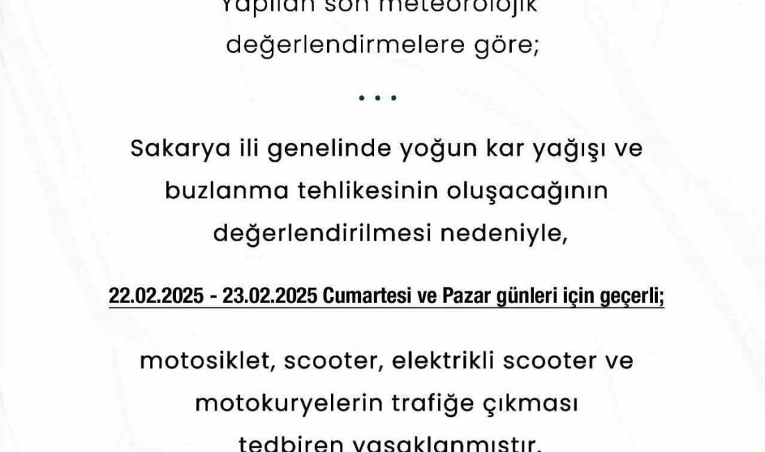 Sakarya’da kar yağışı ve buzlanma tehlikesi sebebi ile cumartesi ve