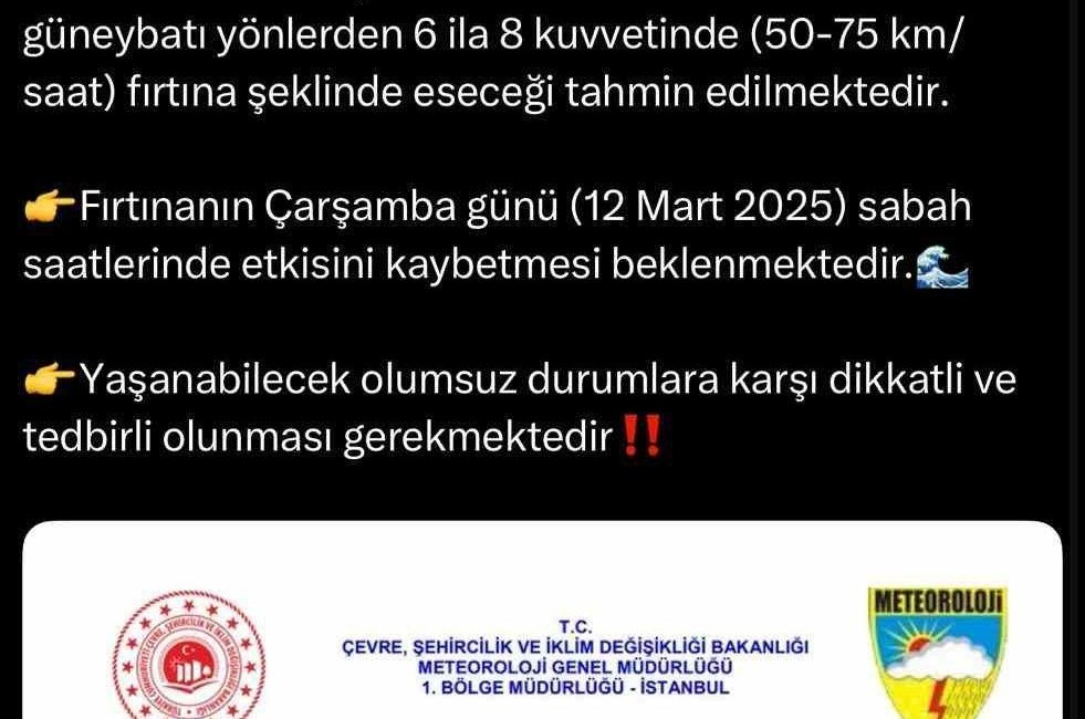 Sakarya Valiliği, sahil kesimleri için yarın akşam saatlerinden itibaren etkili