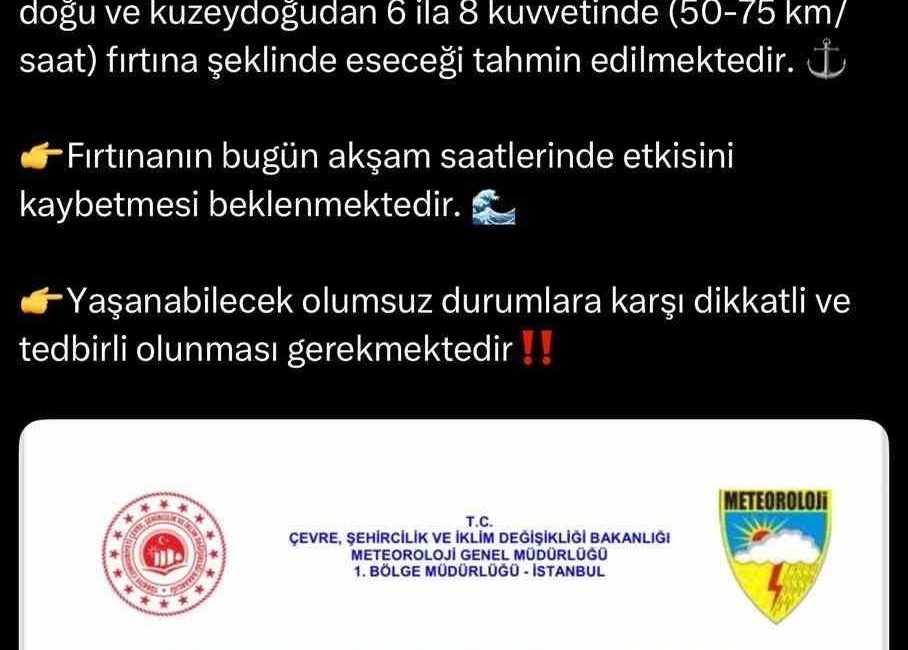 Sakarya Valiliği, sahil kesimleri için yarın öğle saatlerinden itibaren etkili