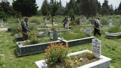 Düzce Belediyesi Park ve Bahçeler Müdürlüğü, kentte bulunan mezarlıklarda ot