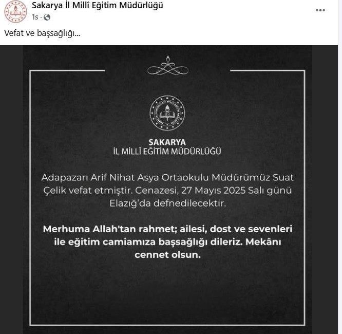 Sakarya’nın Adapazarı ilçesinde uzun süredir kanser tedavi gören okul müdürü
