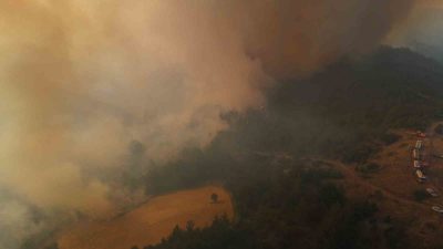 Bilecik’in Gölpazarı ilçesinde devam eden yangını söndürme çalışmalarına vatandaşlar da