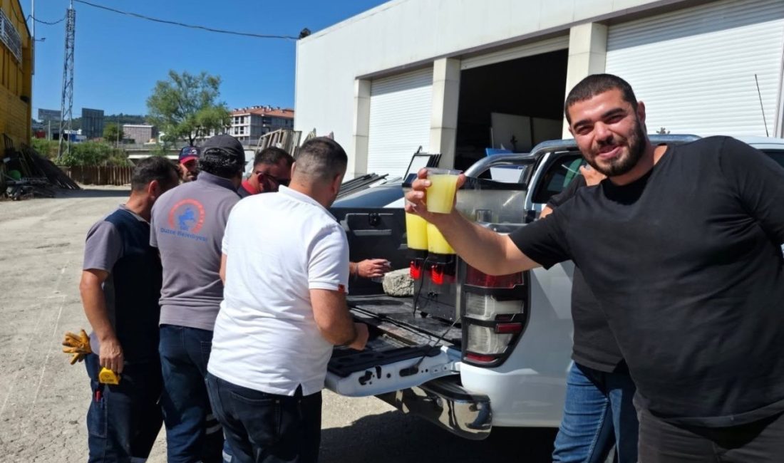 Çalışanlara sıcak havada serin bir mola Düzce Belediyesi iştirak şirketi BELKA, sıcak havada sahada çalışan belediye