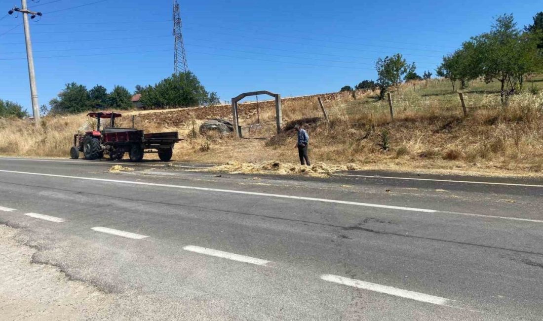 Bilecik’te tarladan toplanan saman balyalarını taşıyan traktör bir anda alev