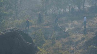Düzce-Sakarya sınırında ormanlık alanda çıkan yangına havadan ve karadan müdahale