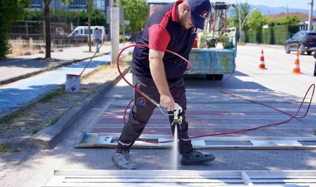 Düzce’de kent merkezinde bazı yollarda silinen yaya geçitlerinde yenileme çalışması