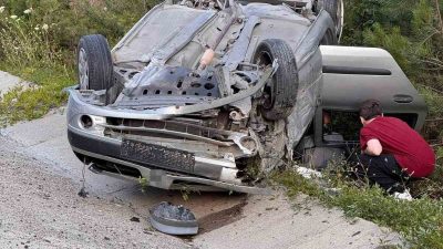 Bolu-Mengen kara yolunda kontrolden çıkan bir otomobil takla attı. Meydana