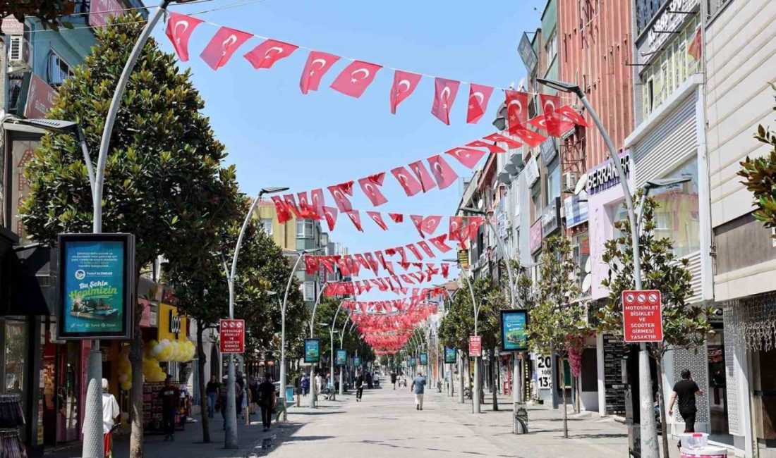 Sakarya’da cadde ve sokaklar ay-yıldızlı bayraklarla donatıldı Sakarya Büyükşehir Belediyesi, Cumhurbaşkanı Recep Tayyip Erdoğan’ın, “Türkiye’nin her sokağı,