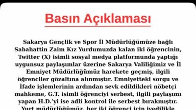 Sakarya’da kız öğrenci yurdunda pornografik film açarak sosyal medyada paylaşan