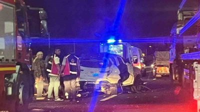 Bilecik’te aniden yola çıkan domuz nedeniyle kontrolden çıkan otomobilin bir