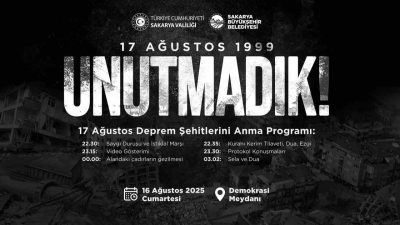 Sakarya Büyükşehir Belediyesi tarafından 17 Ağustos 1999 depreminin 26. yıldönümünde