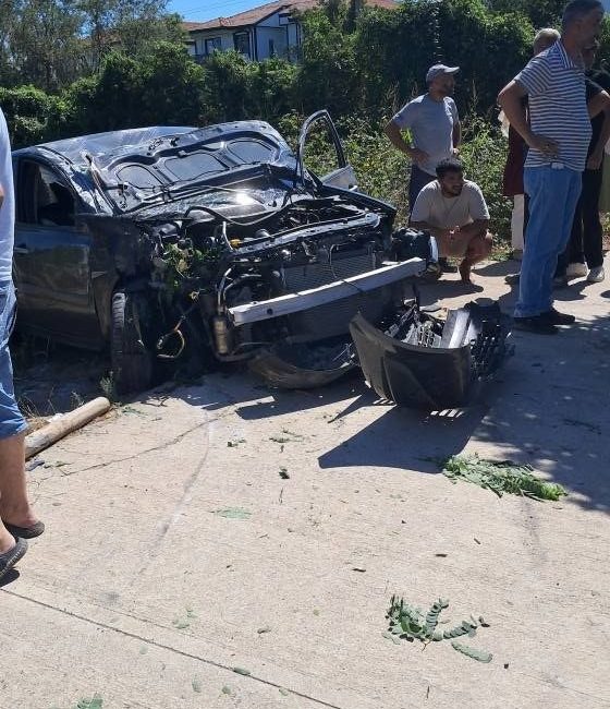 Sakarya’nın Karasu ilçesinde kontrolden çıkarak aydınlatma direğine ve ağaca çarpan