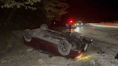 Düzce’de viraja sert giren otomobil kanala uçup takla attı. Kazada