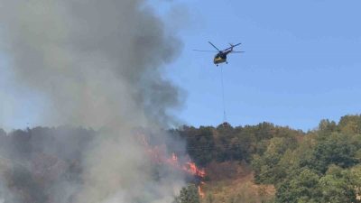 Düzce’de otluk arazide çıkıp ormanlık alana yayılan yangına 1 helikopter