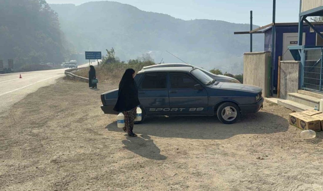 Düzceliler, orman yangınına müdahale eden personellere su, maske, ayran ve