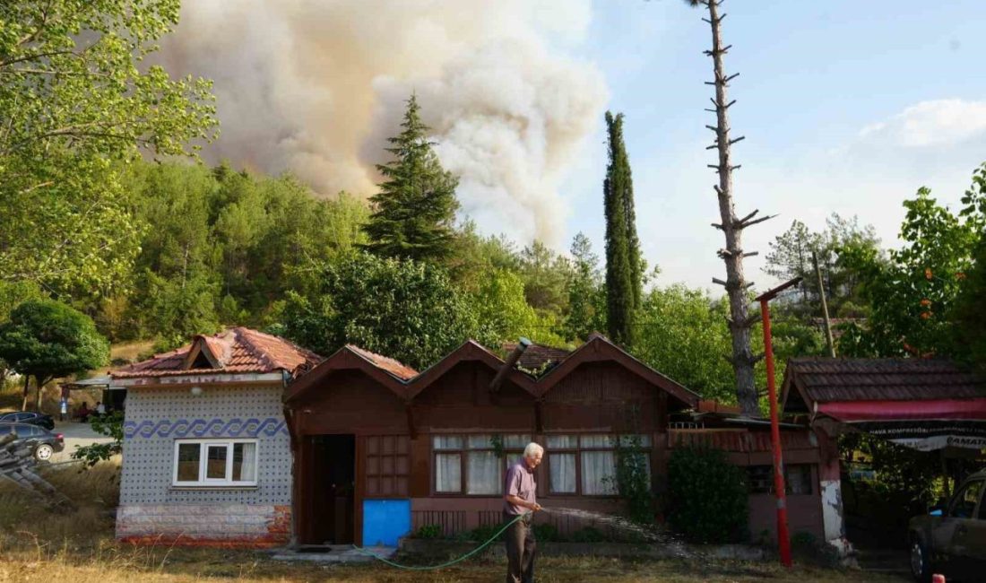 Elinde hortumla otları ıslatarak evini yangından korumaya çalıştı Kastamonu’nun Araç ilçesinde çıkan orman yangını mahallenin yanına kadar yaklaştı.