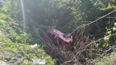 Sakarya’nın Sapanca ilçesinde sürücüsünün kontrolünden çıkan otomobil şarampole devrildi. Kazada,