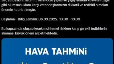 Sakarya Valiliği, Meteoroloji Genel Müdürlüğü’nün son değerlendirmelerine göre şehir genelinde