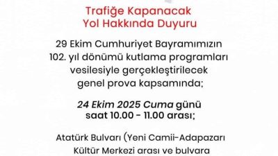 Sakarya Valiliği, 29 Ekim Cumhuriyet Bayramı’nın 102. yıl dönümü kutlama