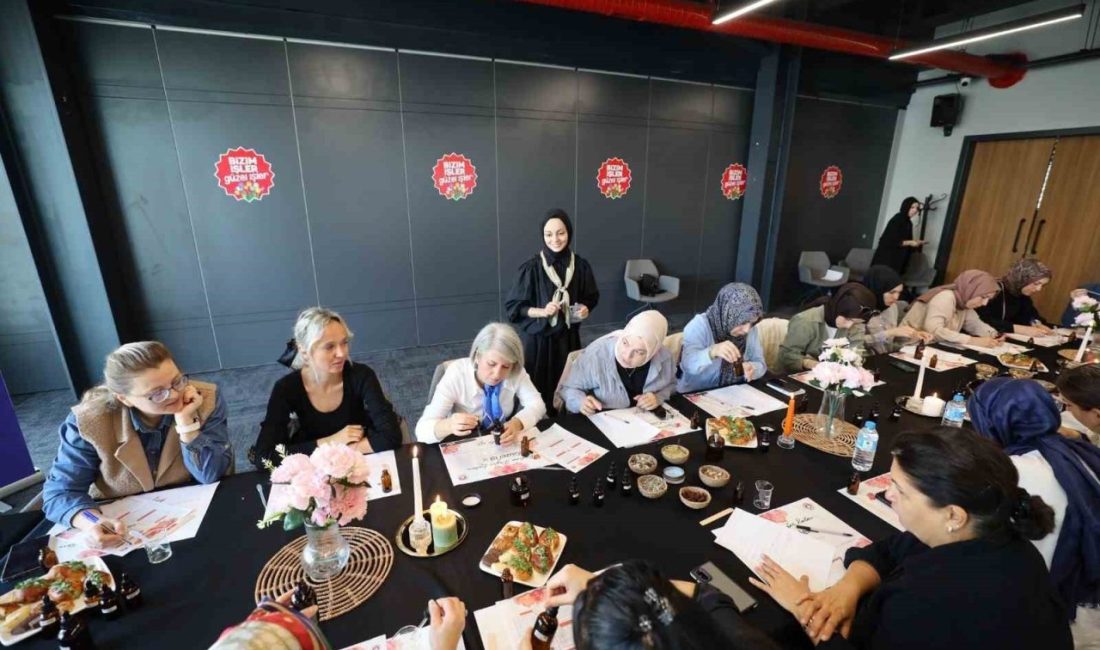 Başiskele’de düzenlenen programda kadınlar, aromaterapik masaj yağı yapımı ve yüz