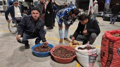 Tadı ve aromasıyla ünlü Düzce Kuzu Kestanesi pazarda alıcıları ile