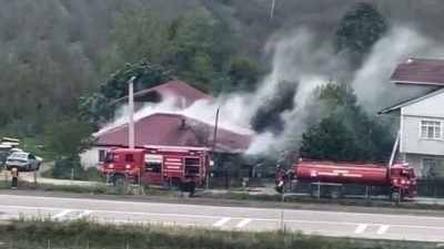 Sakarya’nın Hendek ilçesinde çıkan yangında tek katlı bir ev alevlere
