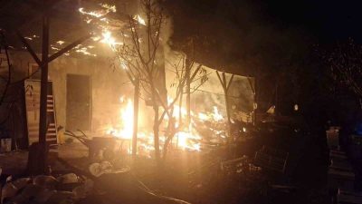 Bilecik’te içinde arı kovanlarında bulunduğu sundurma yapıda çıkan yangın korkuttu.