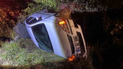 Bolu-Abant kara yolunda kontrolden çıkan bir otomobil takla attı. Meydana