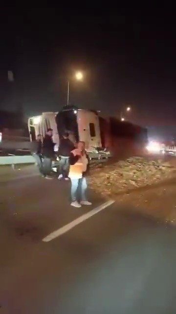 Virajı alamayan yonga yüklü tır devrildi Kocaeli’nin Başiskele ilçesinde virajı alamayan yonga yüklü tır devrildi, sürücüsü