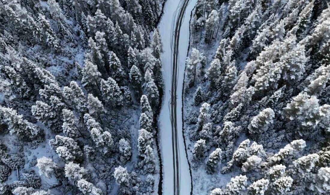 Bolu’da gece saatlerinde etkili olan kar yağışı yüksek kesimleri beyaz
