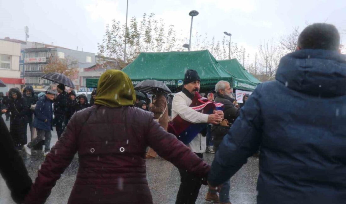 Sakarya’nın Adapazarı ilçesinde düzenlenen festivale katılan vatandaşlar, dolu yağışına aldırış
