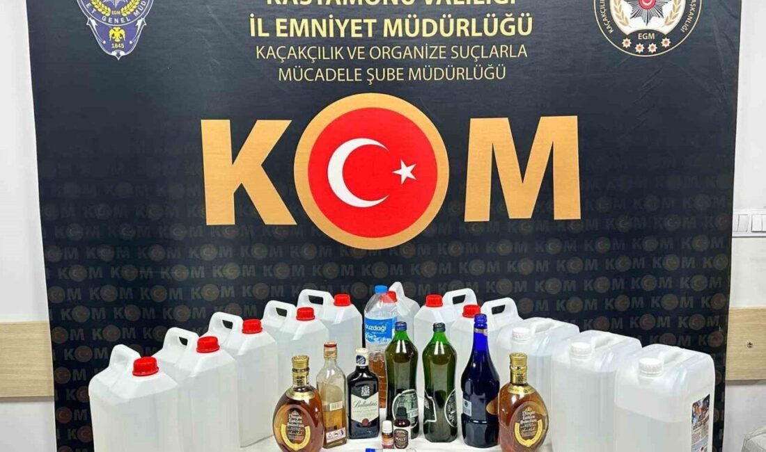 Kastamonu’da polis ekipleri tarafından düzenlenen operasyonda 55 litre etil alkol,