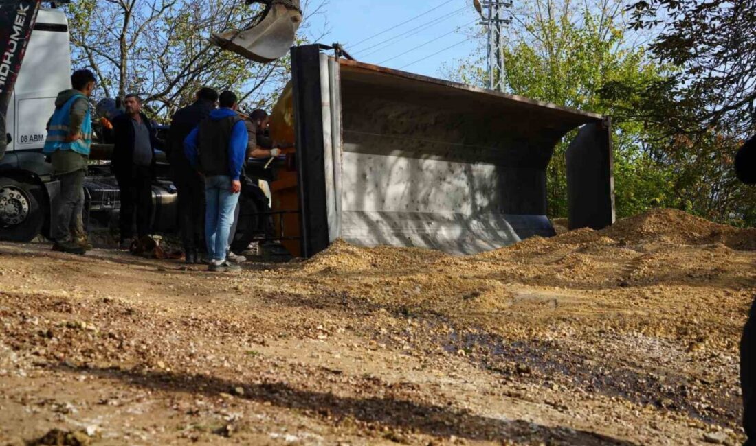 Kocaeli’nin İzmit ilçesinde mıcır yüklü kamyonun damperinin devrilmesi sonucu panikleyen