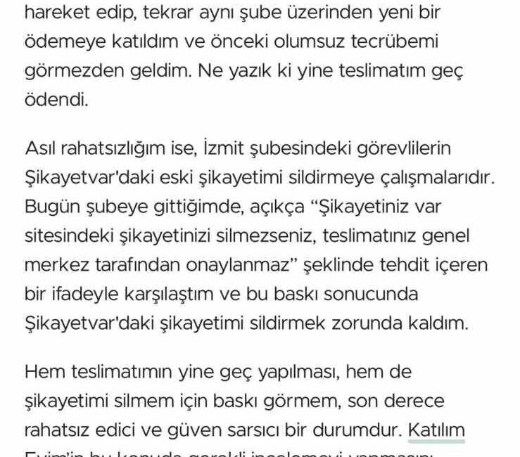 Kocaeli’de bir vatandaş, Katılım Evim firmasıyla yaşadığını sıkıntıları internet üzerinden