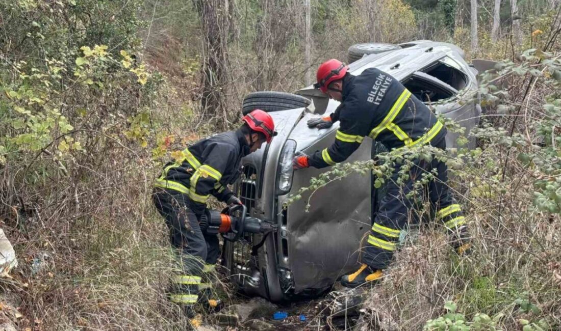 Bilecik’te seyir halinde frenleri tutmayıp uçuruma yuvarlanan hafif ticari aracın