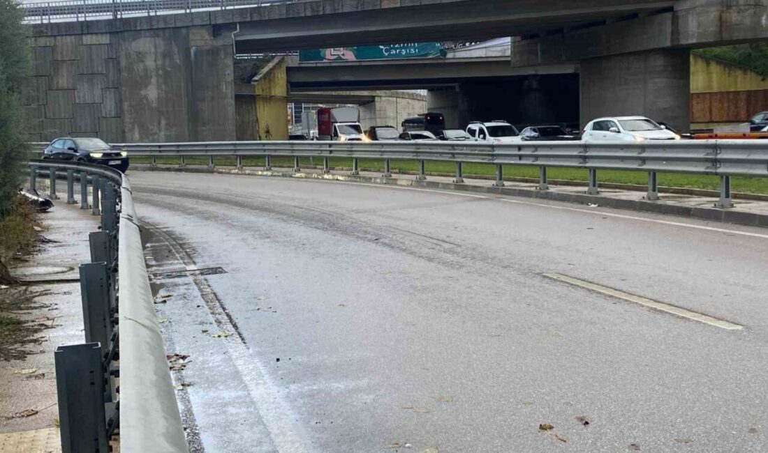 Kocaeli’nin İzmit ilçesinde yağış nedeniyle kayganlaşan yolda bariyerlere çarpan motosiklet