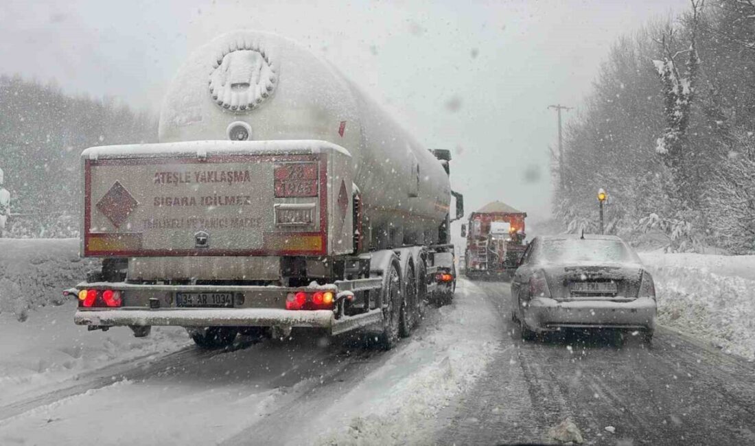 Bolu Dağı’nda yoğun kar yağışında rampayı çıkamayan 2 tır yolu kapattı D-100 kara yolunun Bolu Dağı geçişinde etkisini artıran yoğun kar
