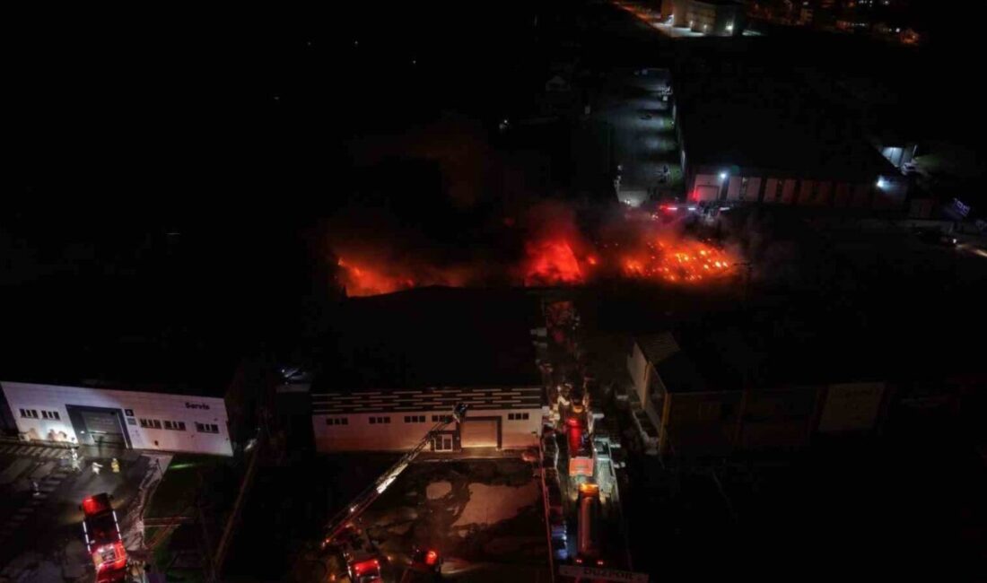 Düzce’de strafor fabrikasında çıkan yangın, dronla görüntülendi. Rüzgarın da etkili