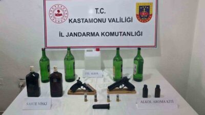 Kastamonu’da jandarma ekiplerince gerçekleştirilen operasyonda etil alkol ile sahte içkiyle