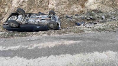 Bilecik’te yağış sebebi ile kontrolden çıkan otomobil takla atarken, meydana