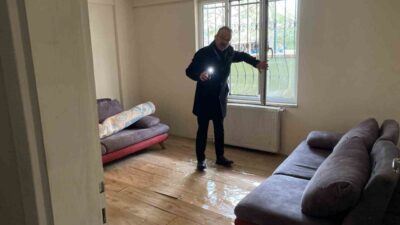 Kocaeli’nin Körfez ilçesinde altyapı çalışmasının ardından apartmanın birinci katını su